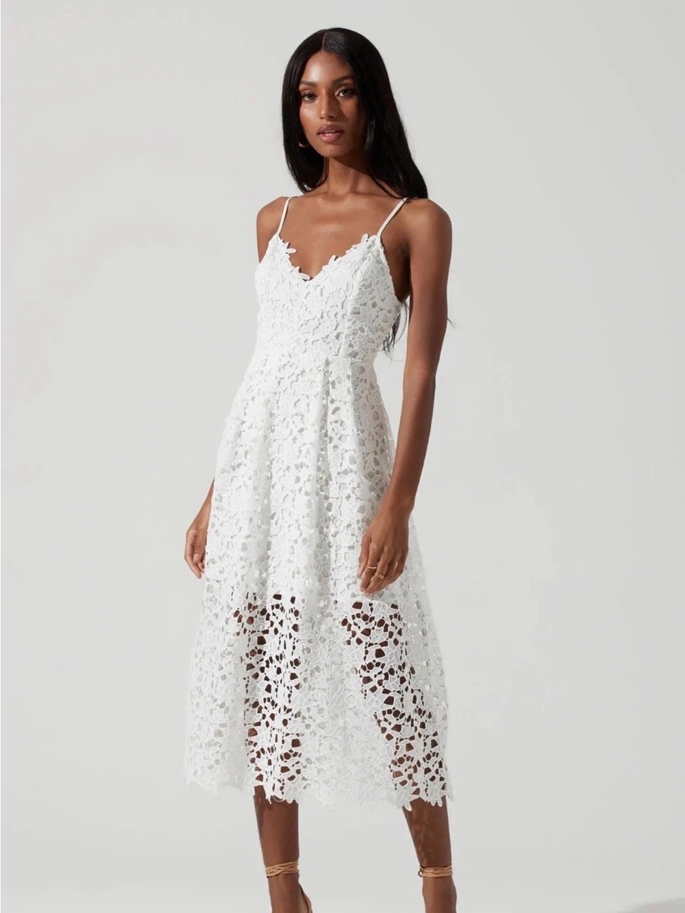 ASTR the Label White Floral Lace A-Line Midi Dress, Size M